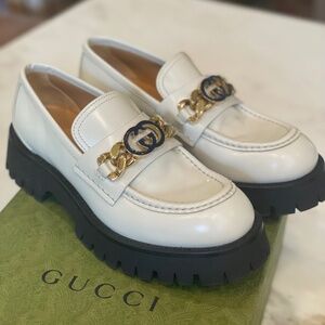 Gucci Cordovan Lux Womens Jeanne Platform Lug Sole Loafer Size 40.0 Cream